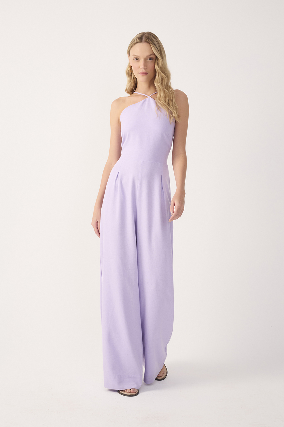 Lilac Pleated Halter Neck Linen Jumpsuit_3