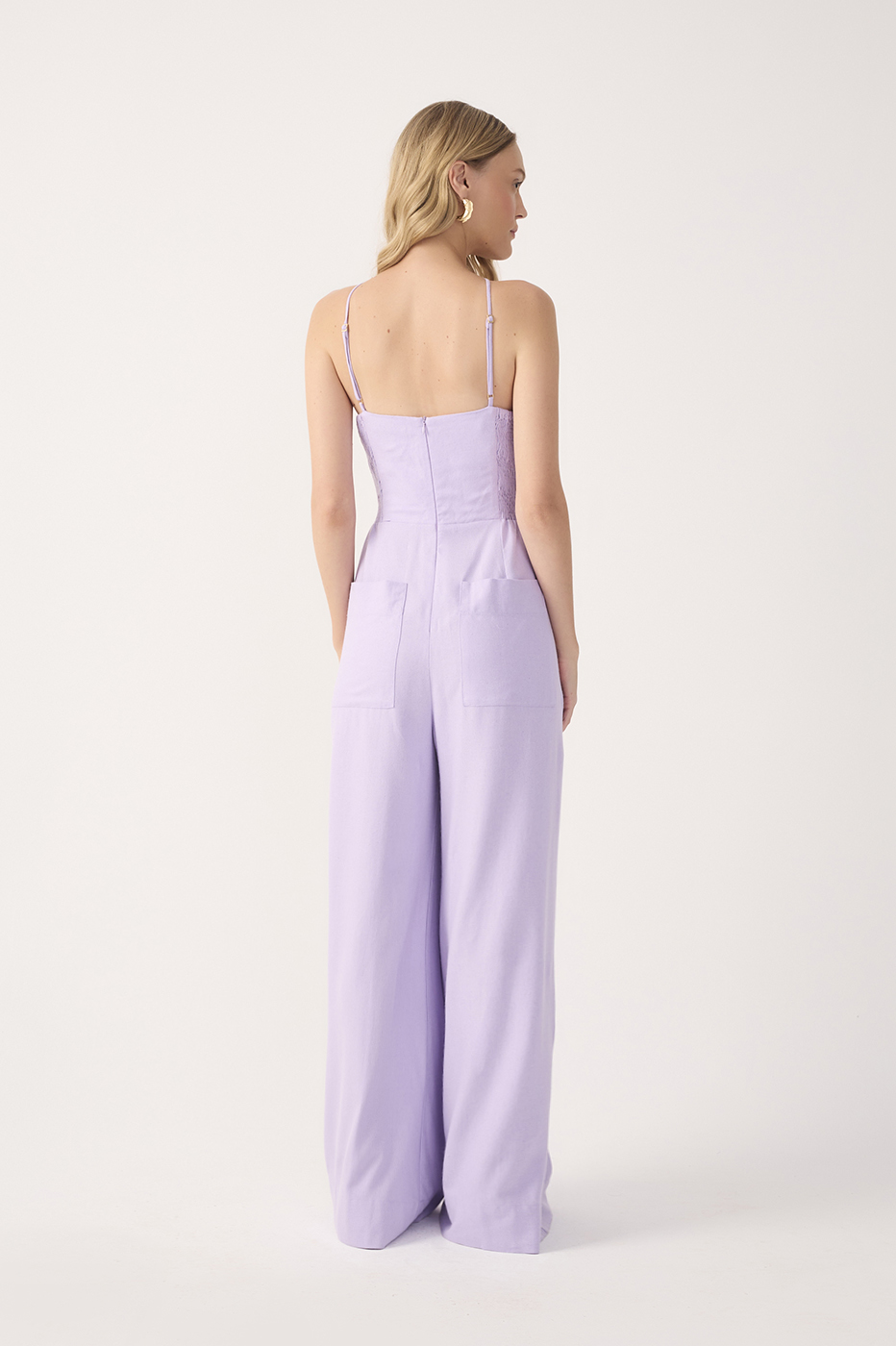 Lilac Pleated Halter Neck Linen Jumpsuit