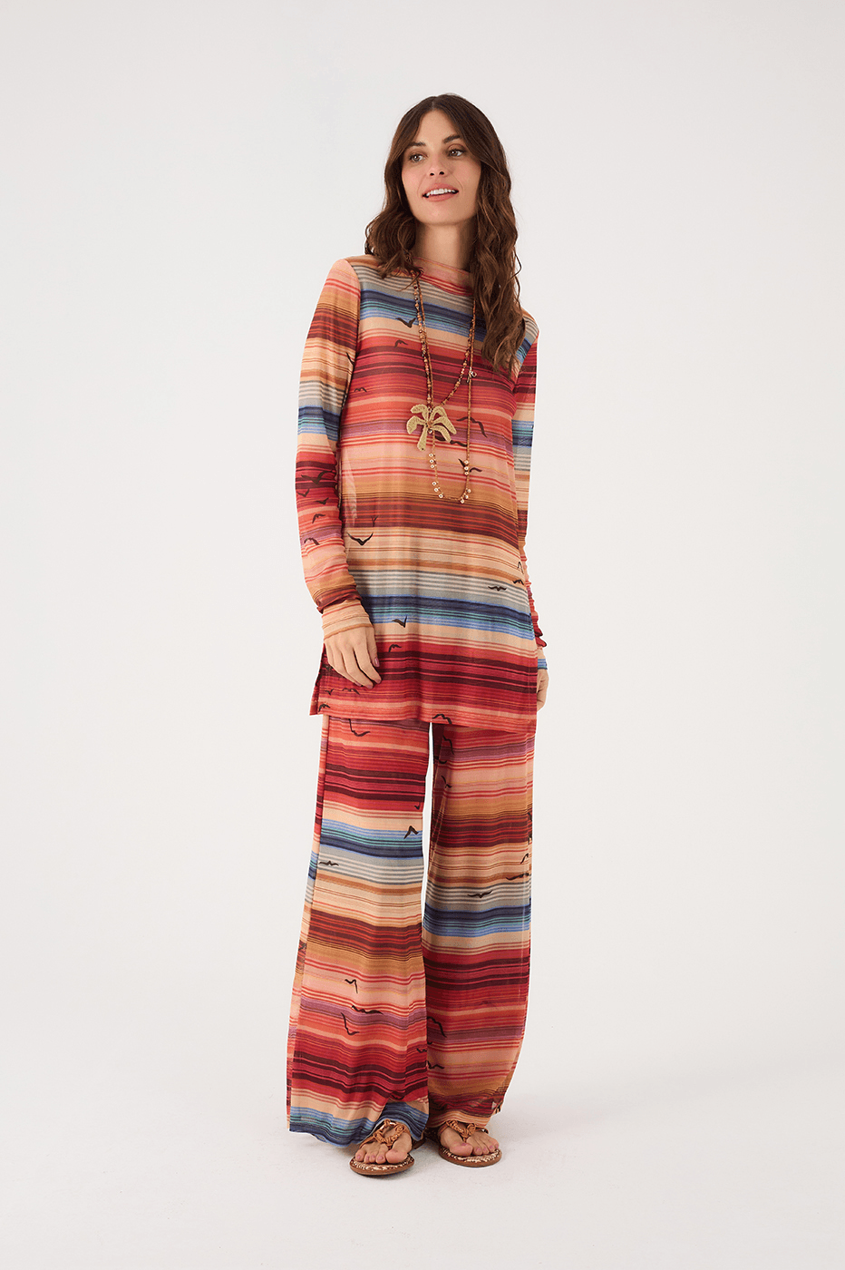 Multicolor Arpoador Tulle Maxi Blouse And Pants Matching Set_2
