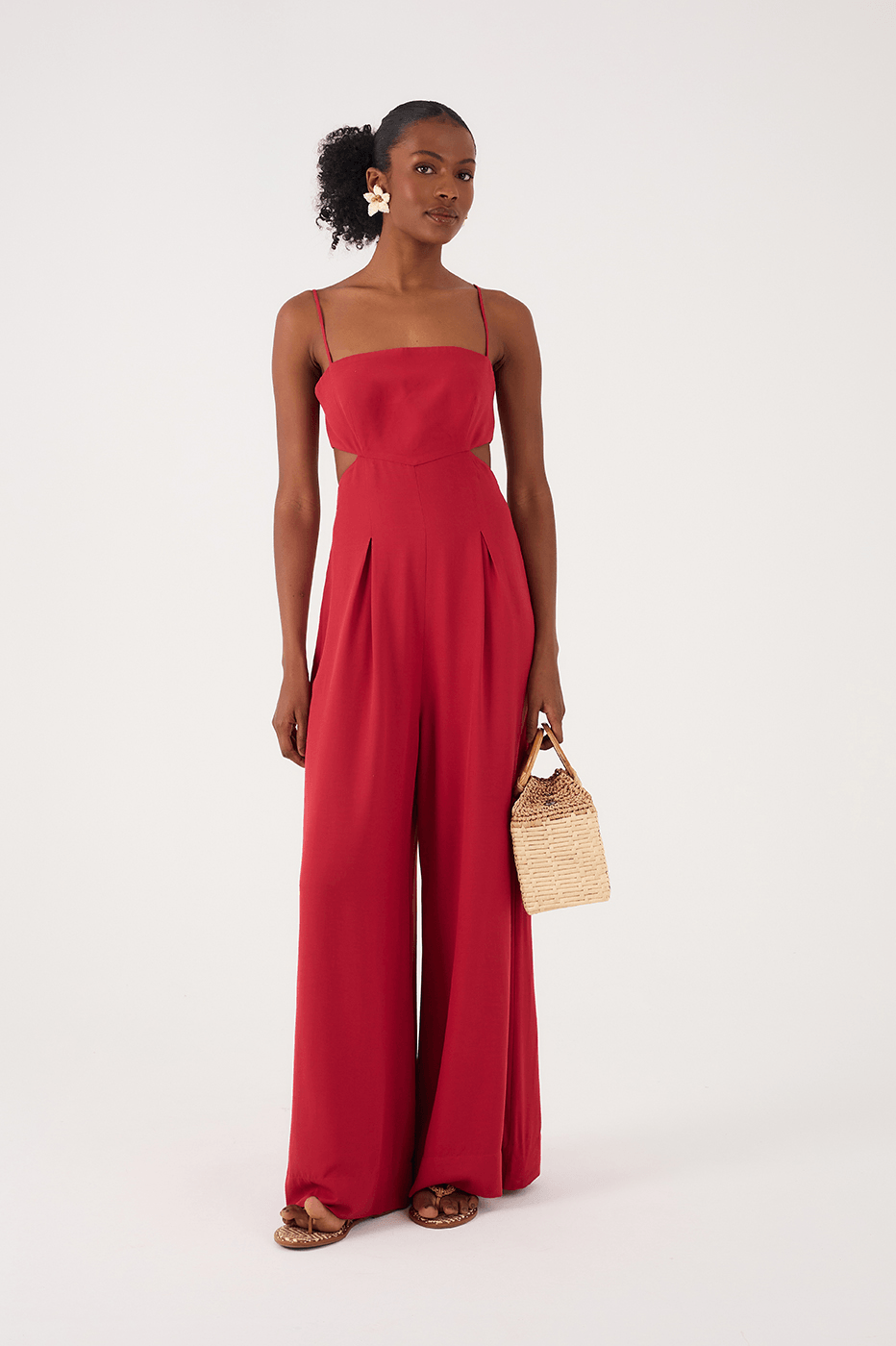 Red Encanto Cut-Out Sleeveless Pleats Back Ties Jumpsuit_2