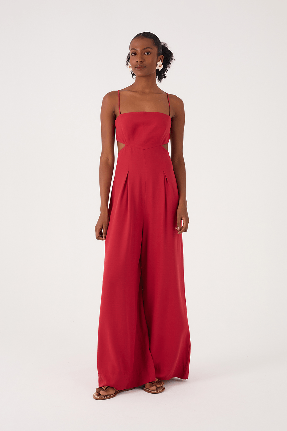 Red Encanto Cut-Out Sleeveless Pleats Back Ties Jumpsuit_3