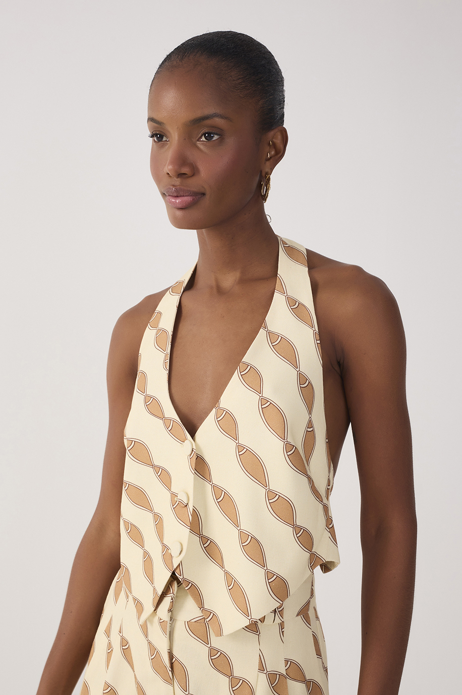 Beige Cardume Buttoned Linen Vest_3