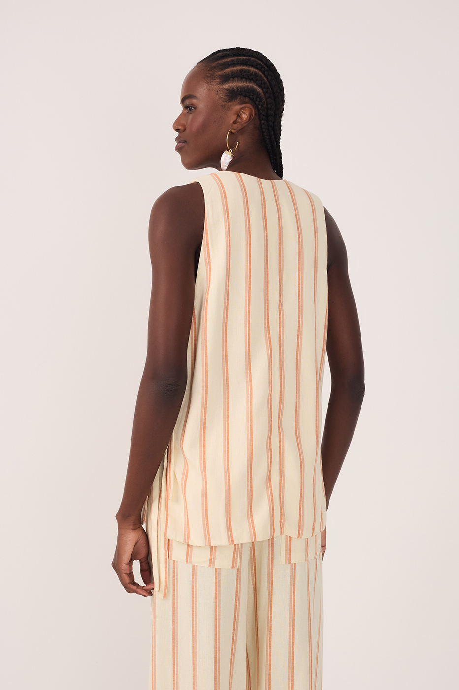 Beige V Neck Sleeveless Side Ties Vest