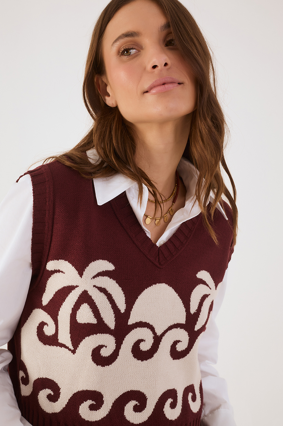 Wine Bossa Paradise V Neck Tricot Crop Vest_4