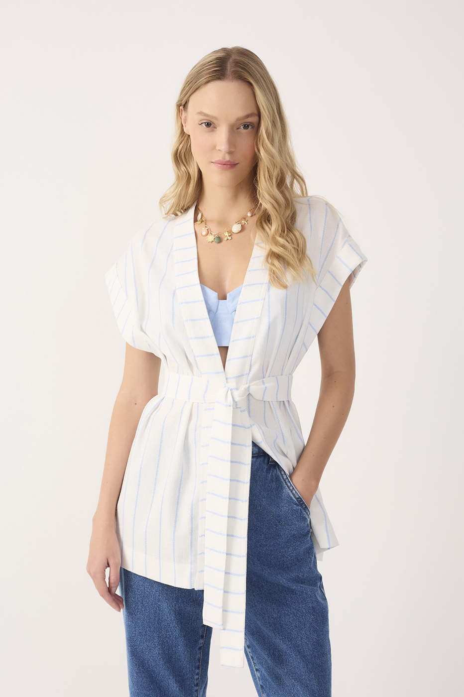 Off-White Stripes Front-Tie Linen Vest_2