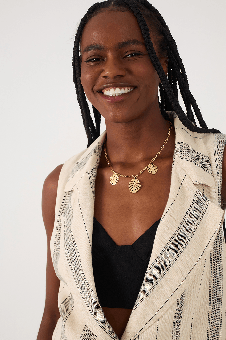 Sand Stripes Buttoned Notched Lapel Sleeveless Linen Vest_5