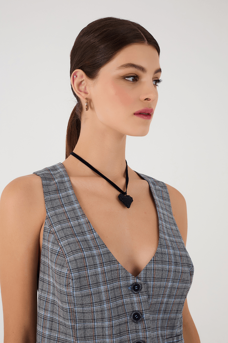 Grey Plaid Buttoned Sleeveless Tailored Vest_4