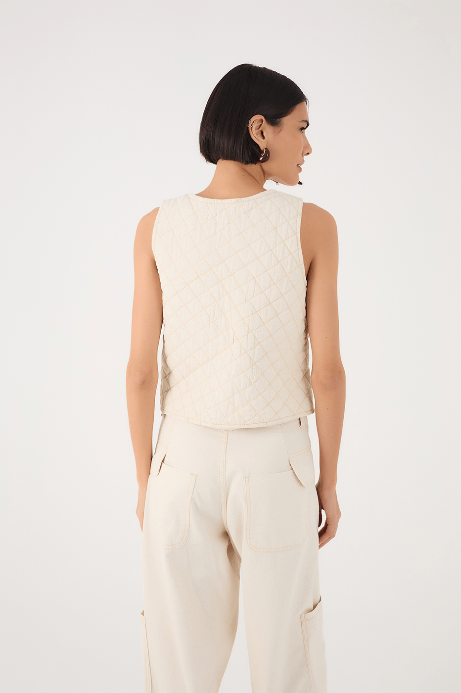 Off-White Buttoned Sleeveless Quilted Linen Twill Vest_5