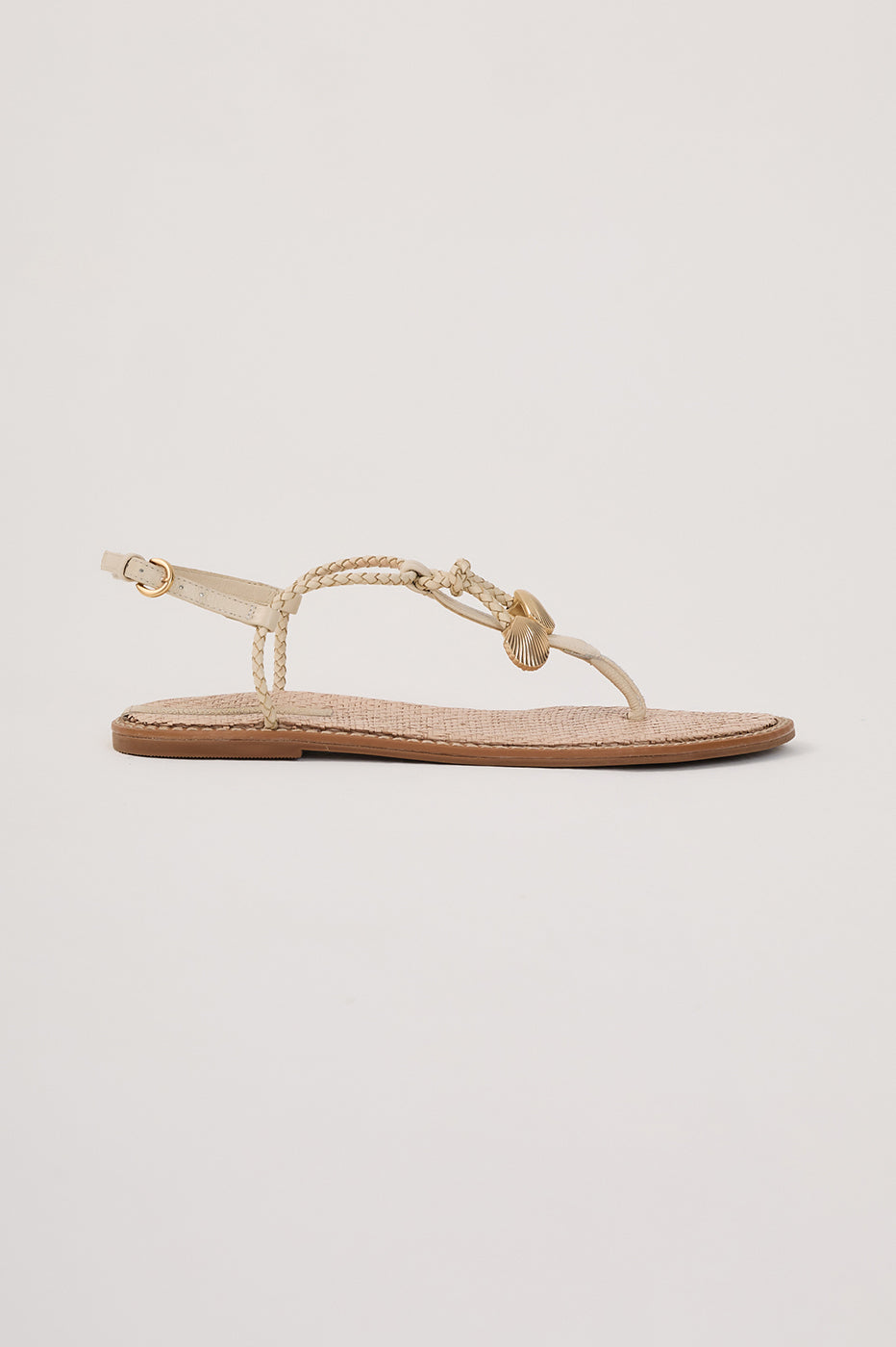 Beige Shell Pendant Flat Sandal_1