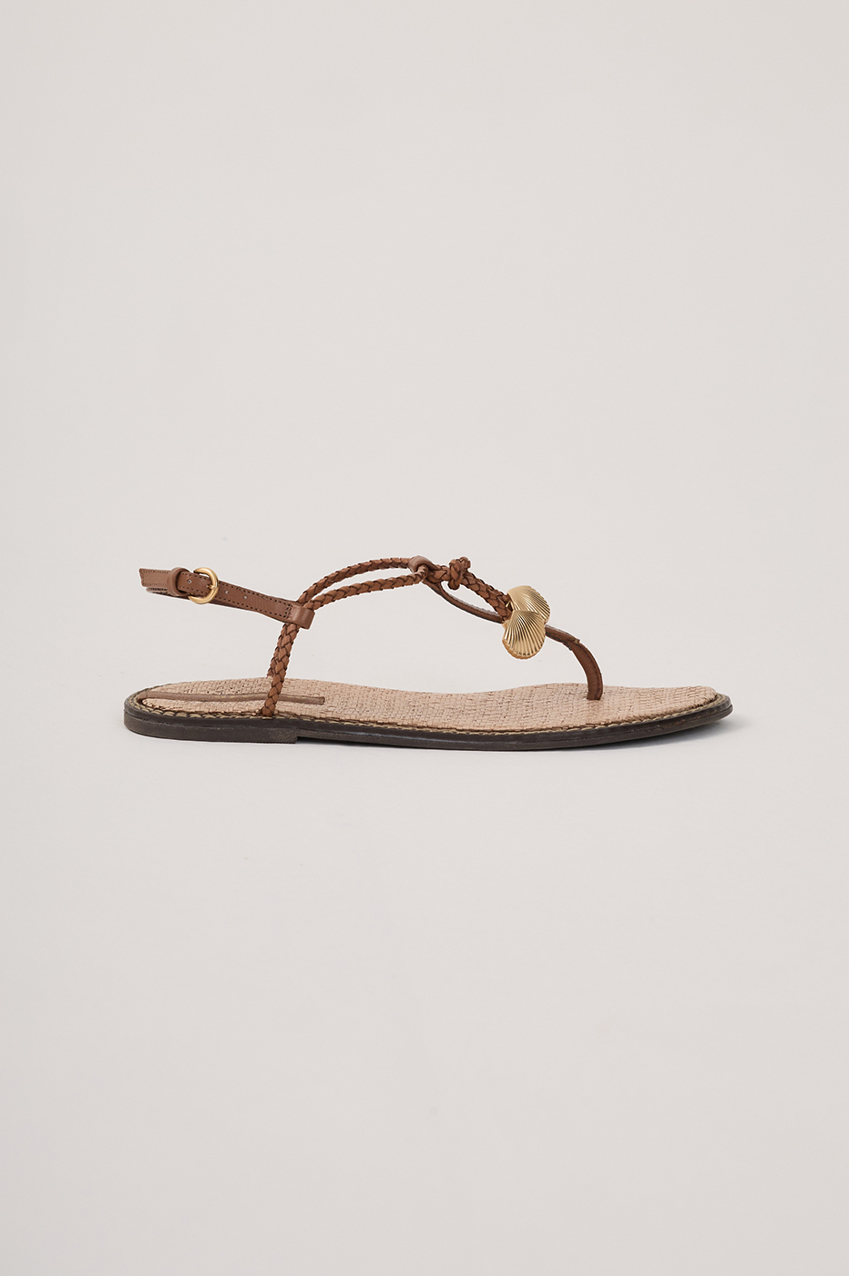 Brown Shell Pendant Flat Sandal_1