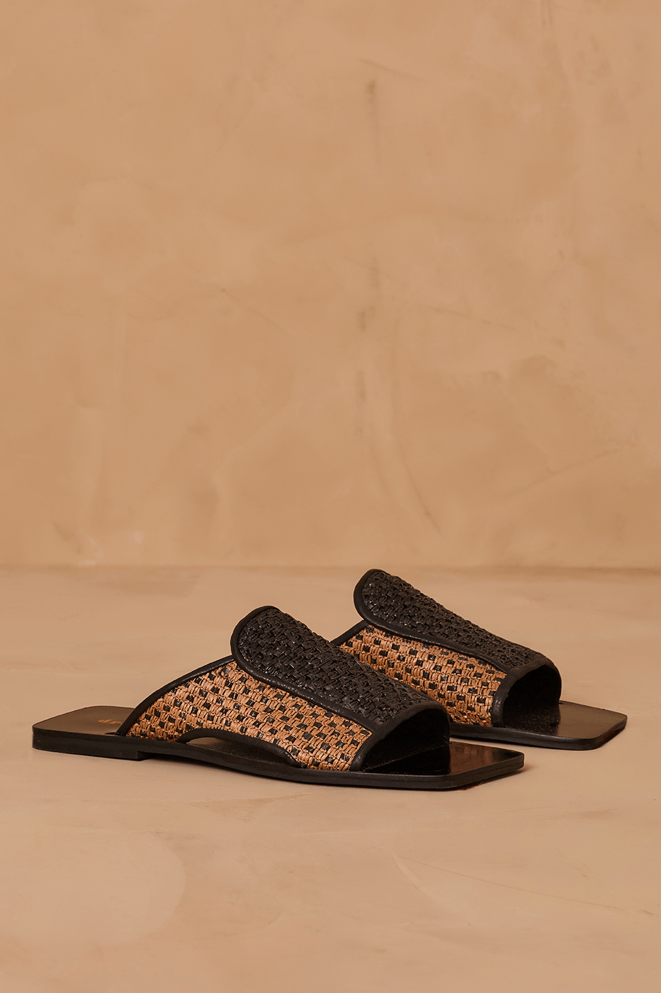 Brown And Off-White Raffia Open Toe Flat Sandal