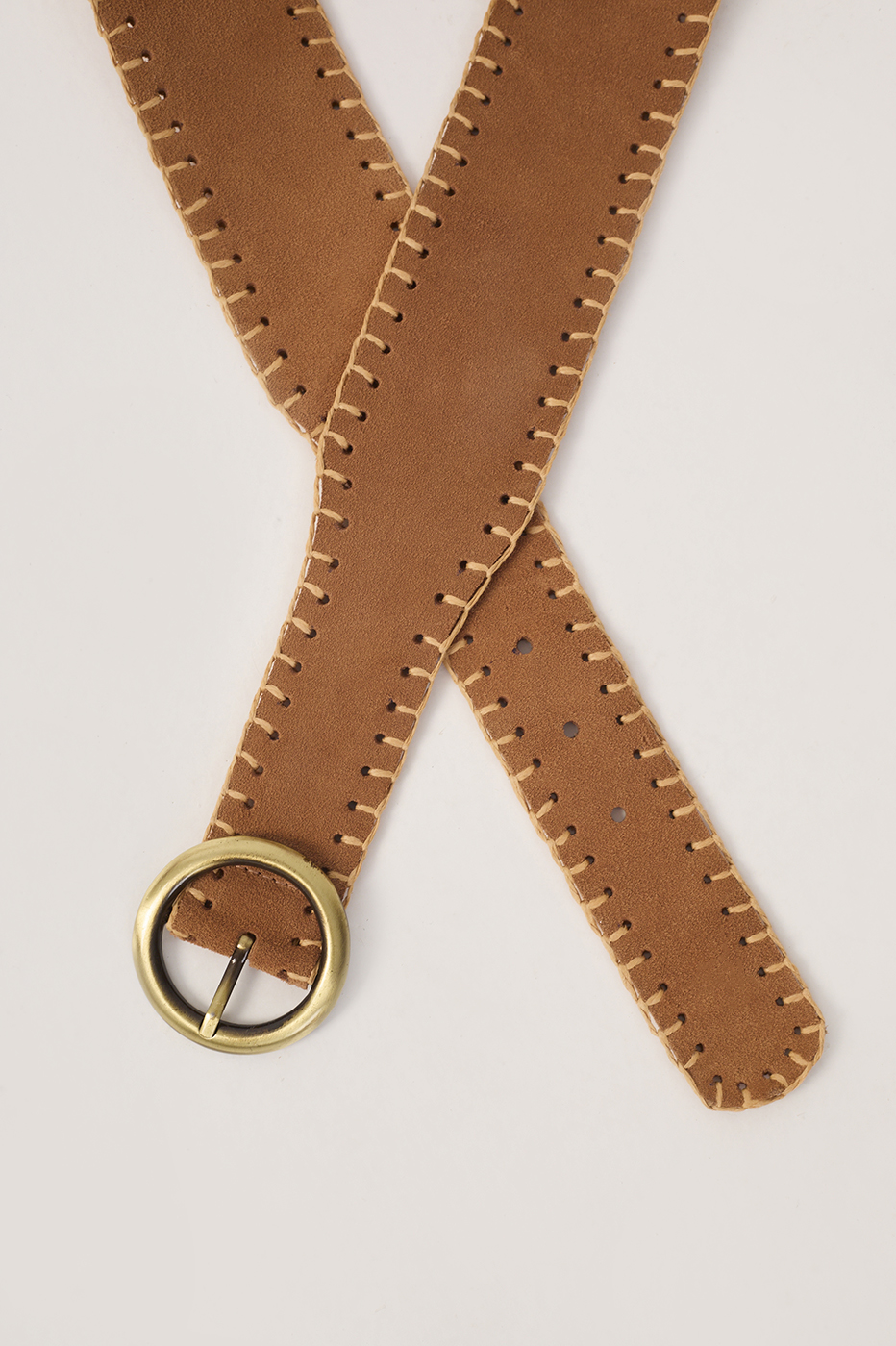 Ochre Straw Embroidered Suede Belt_4