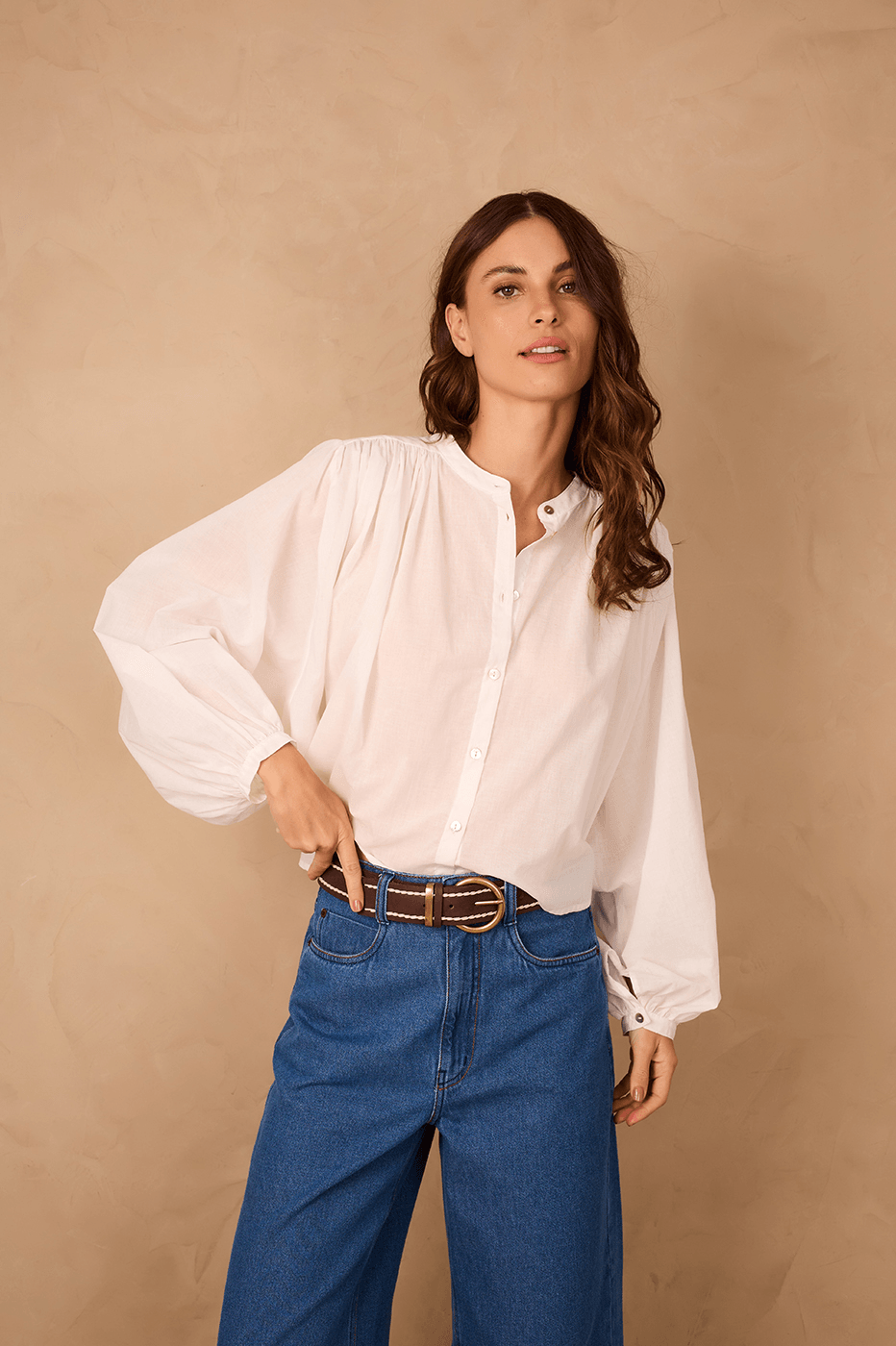 Brown Caffeine Buckled Seam Leather Belt_1