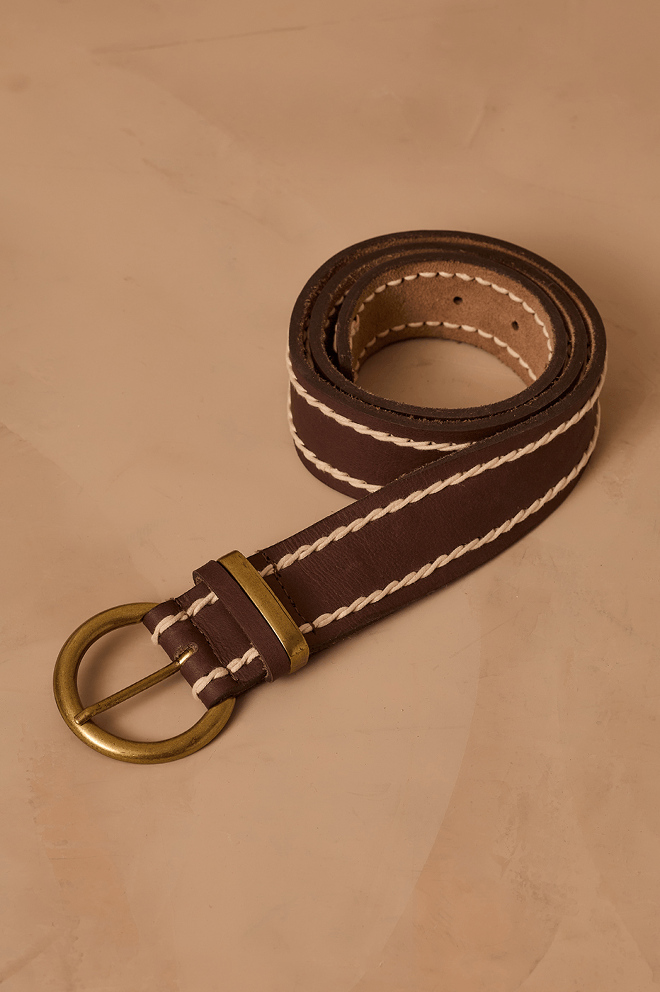 Brown Caffeine Buckled Seam Leather Belt_2