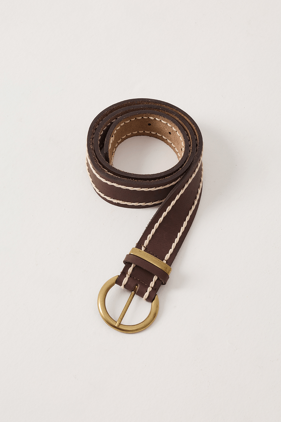 Brown Caffeine Buckled Seam Leather Belt_3