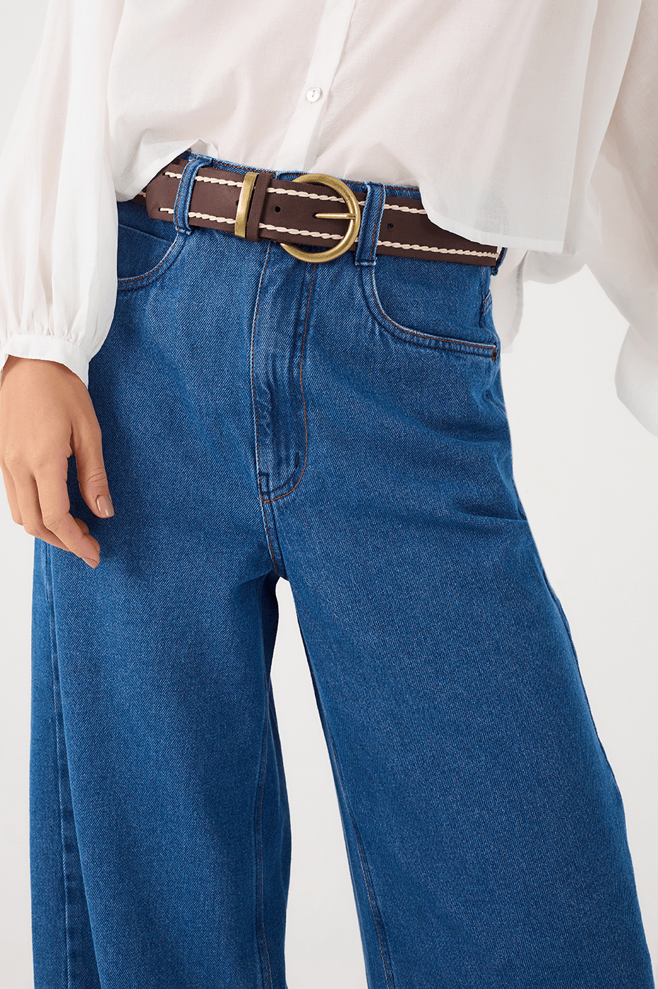 Brown Caffeine Buckled Seam Leather Belt_5