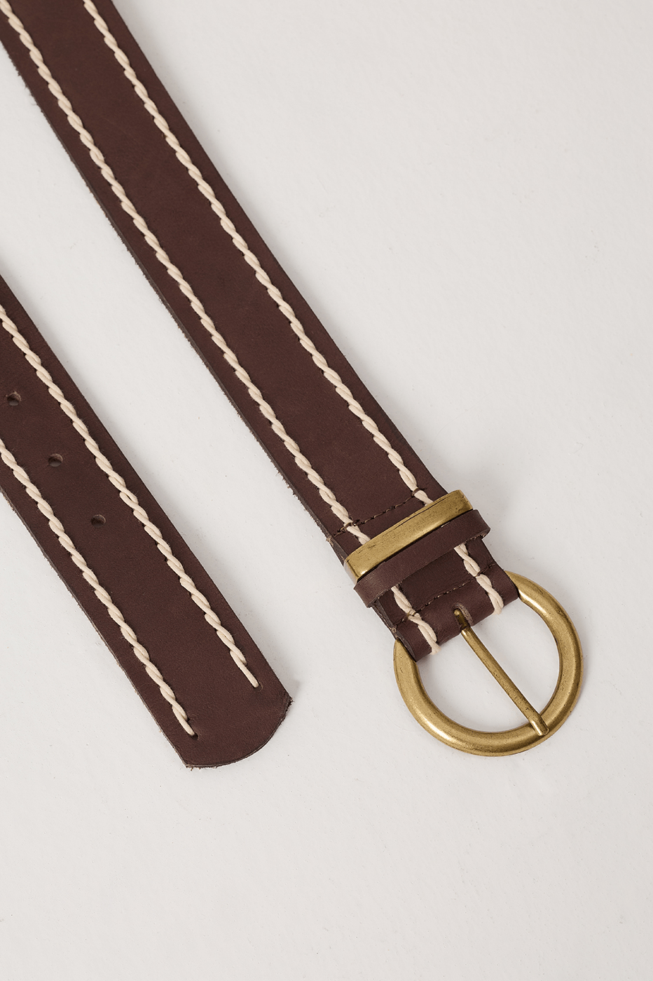 Brown Caffeine Buckled Seam Leather Belt_6