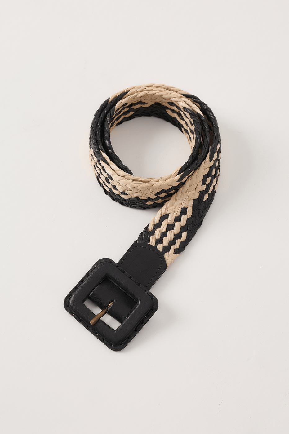 Natural And Gold Straw Buckled Belt_3