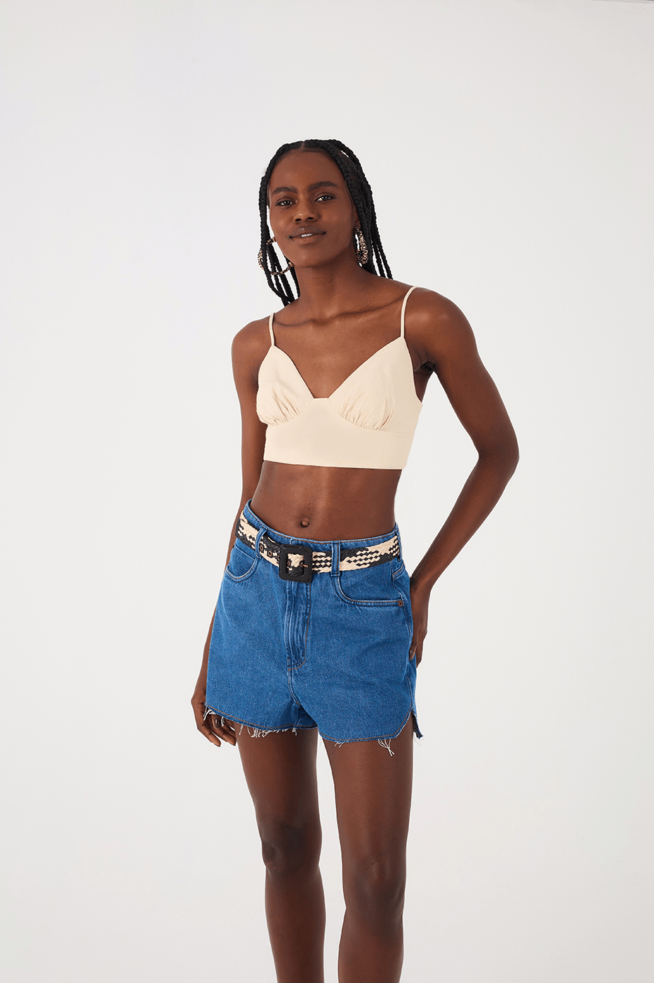 Natural And Gold Straw Buckled Belt_4