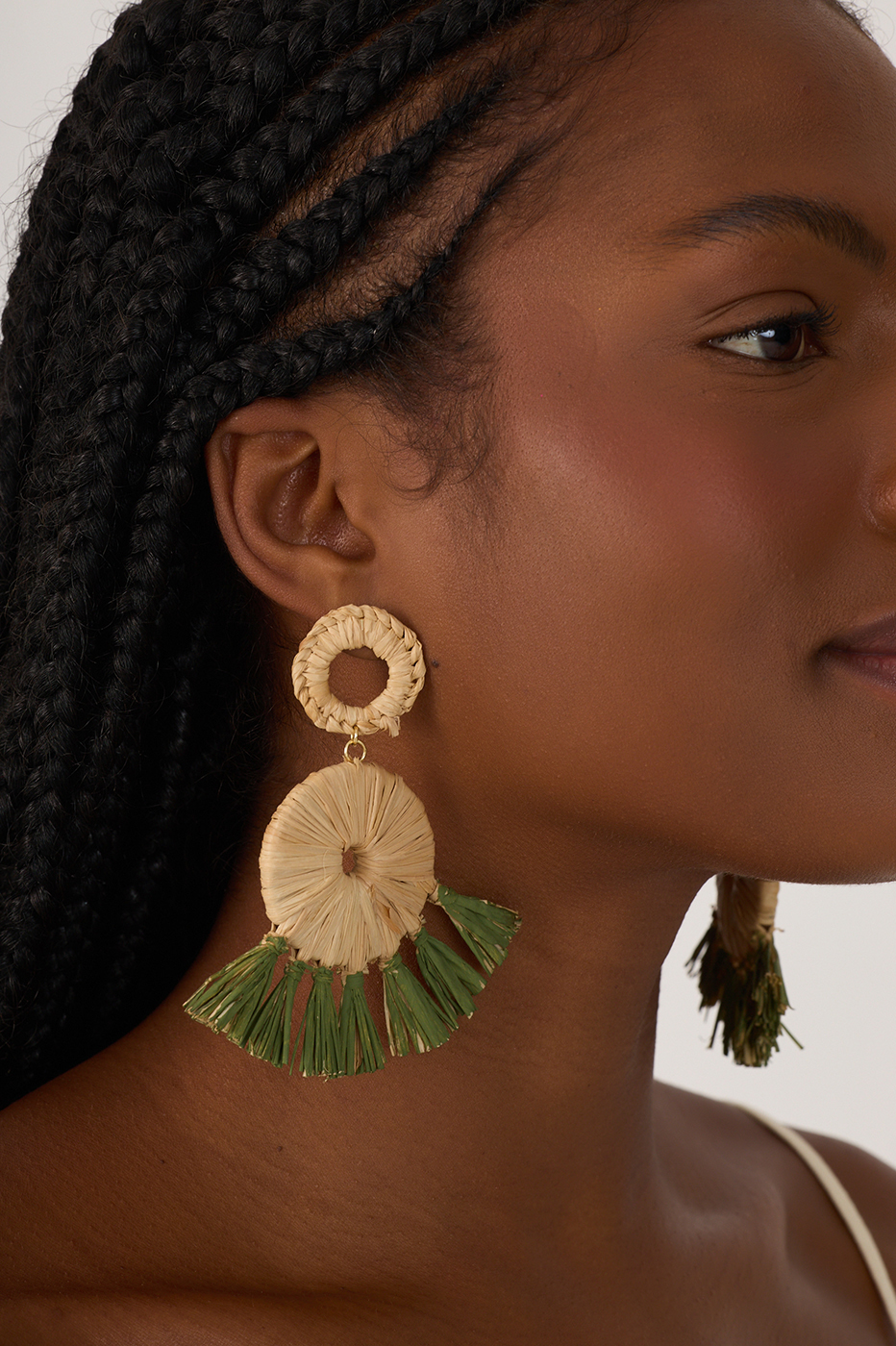 Beige Tropicana Straw Earrings