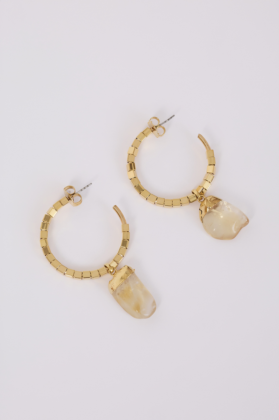Golden Hoop Stone Detail Earrings_6