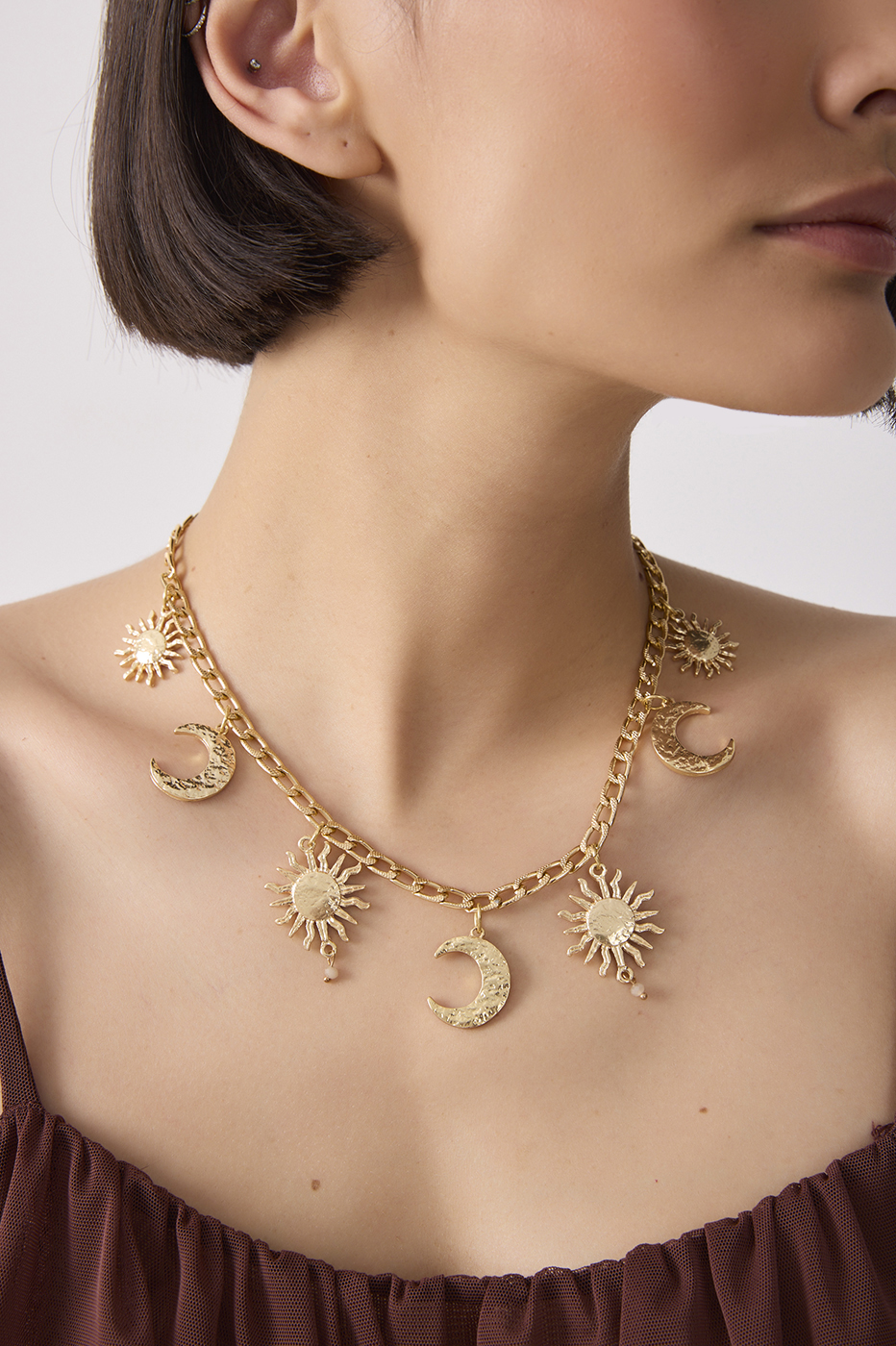 Golden Solaris and Luna Pendants Necklace_2