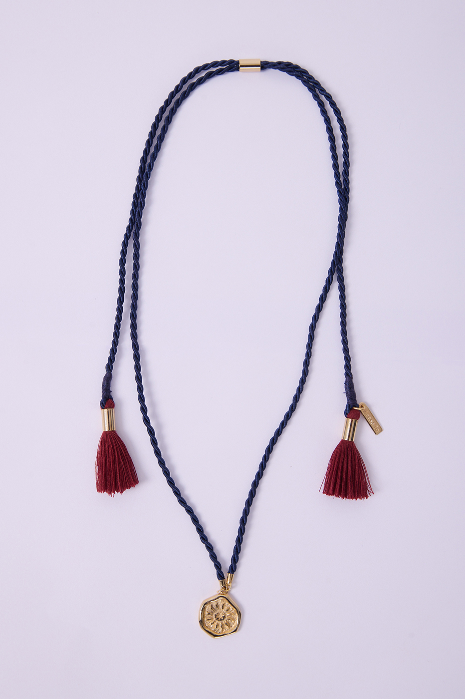 Blue Golden Medallion Tassels Necklace_4