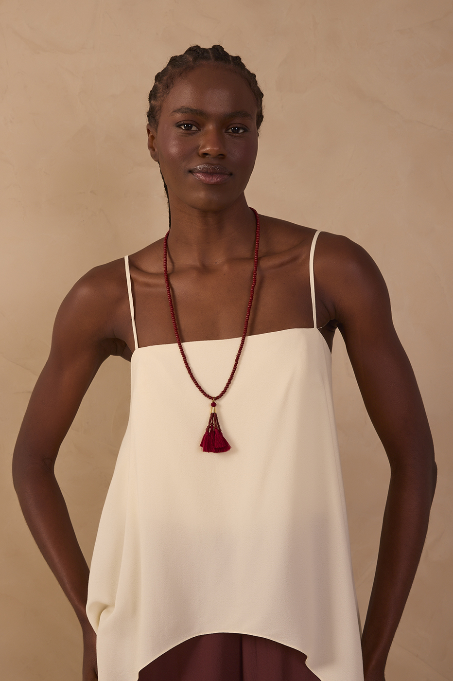 Red Beaded Long Tassel Necklace_1