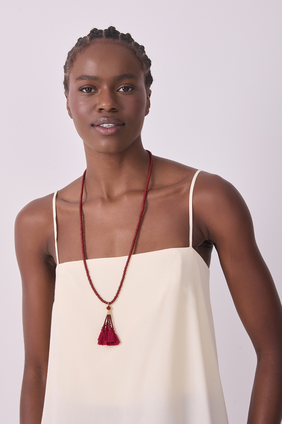 Red Beaded Long Tassel Necklace_2