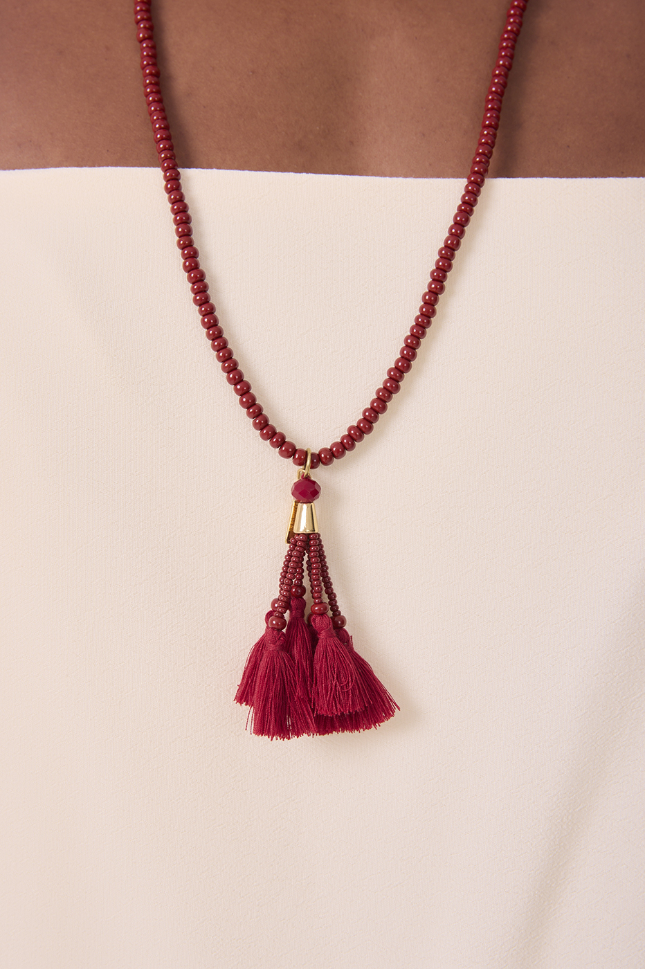 Red Beaded Long Tassel Necklace_3