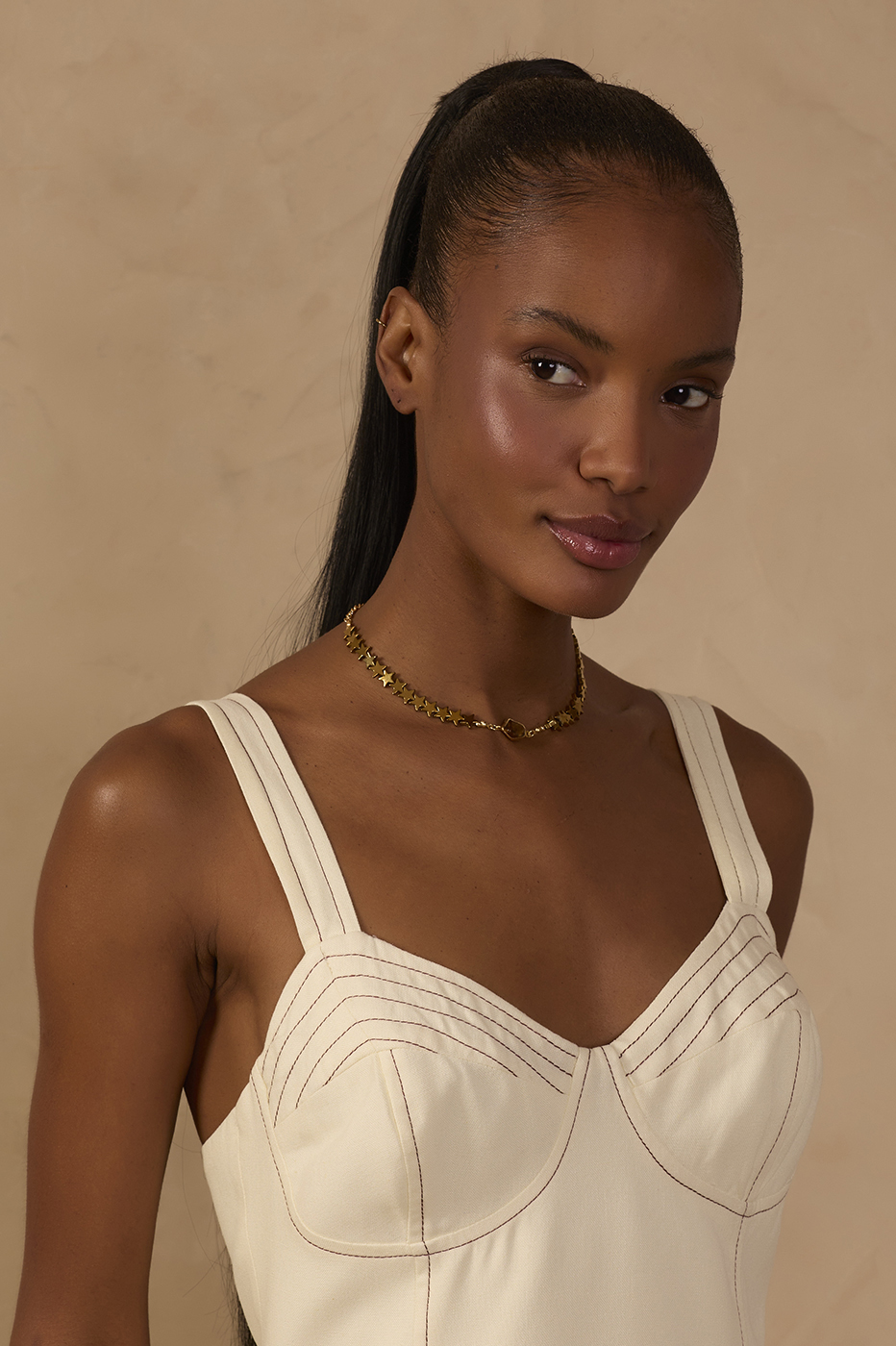 Golden Stars Stone Pendant Short Necklace_1