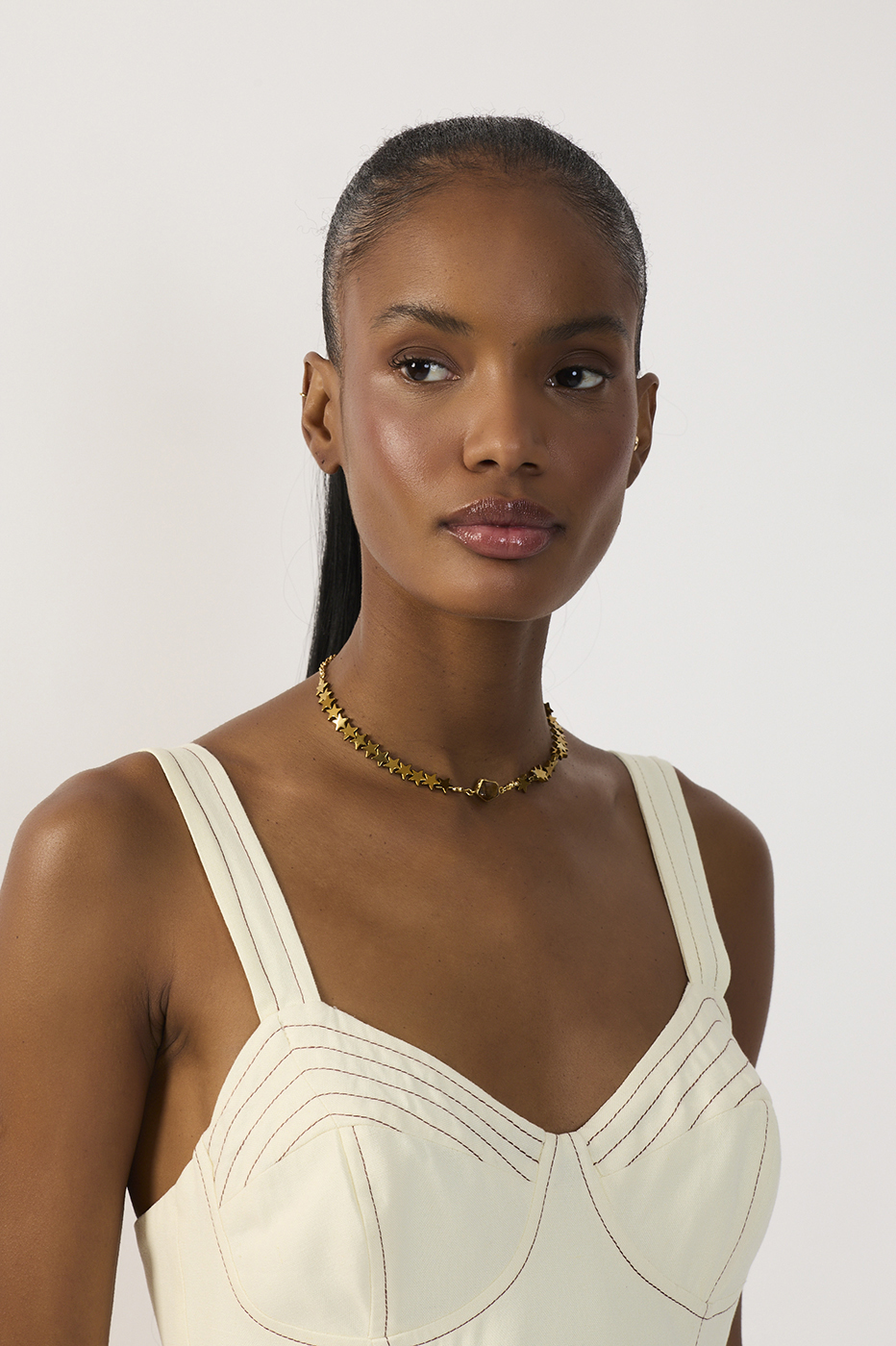 Golden Stars Stone Pendant Short Necklace_2