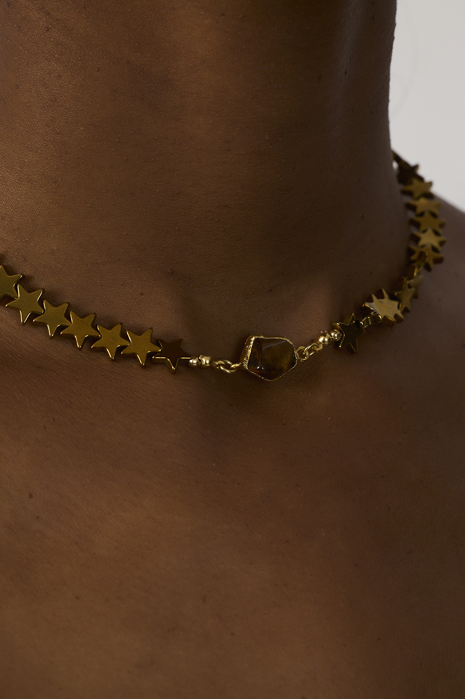 Golden Stars Stone Pendant Short Necklace_4