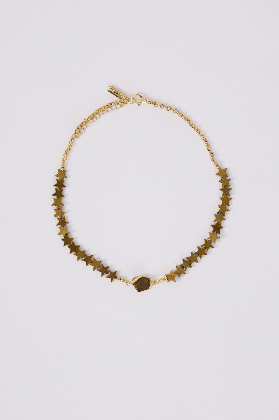 Golden Stars Stone Pendant Short Necklace_5