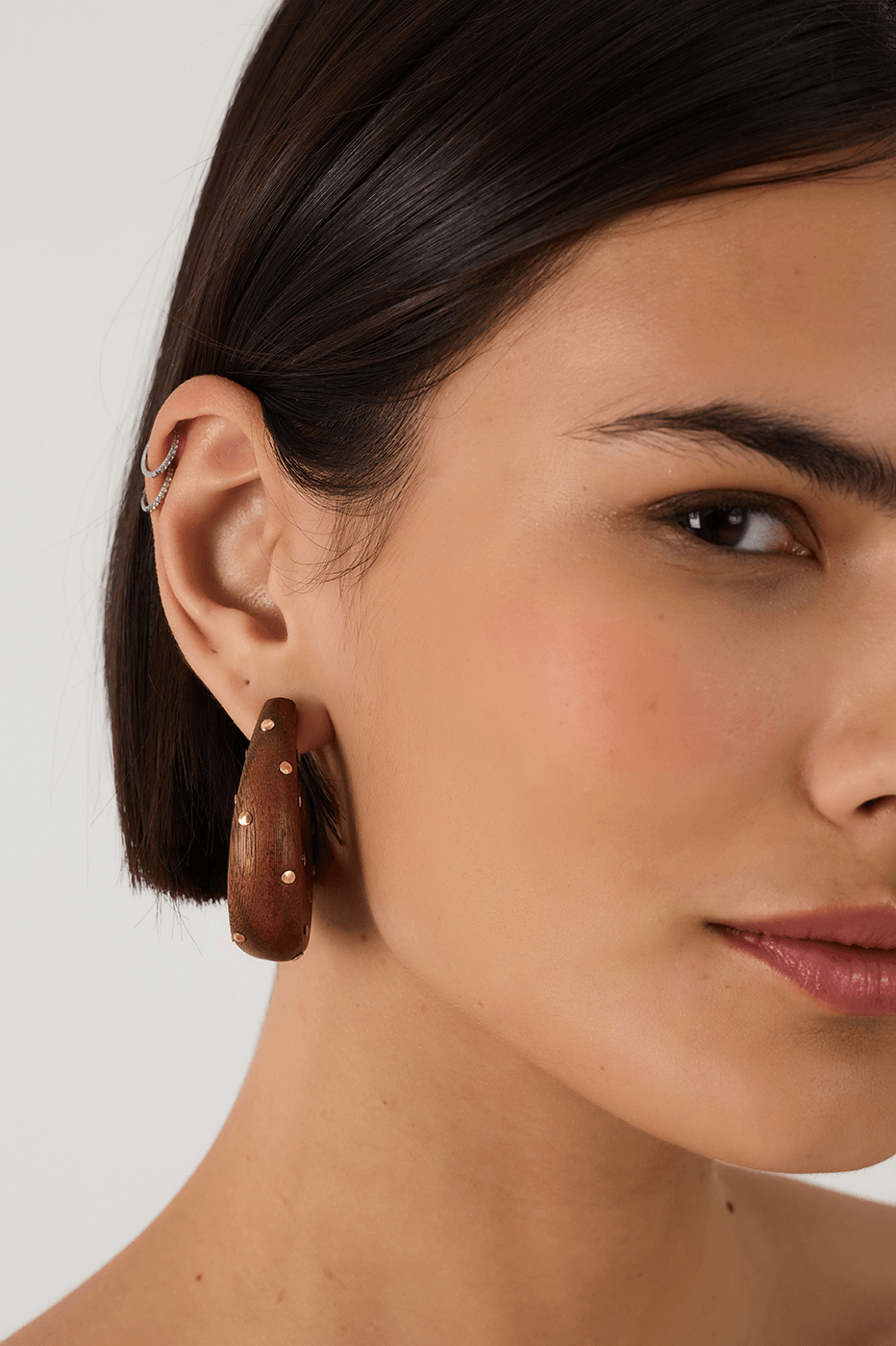 Wooden Gold Post Back Earrings
