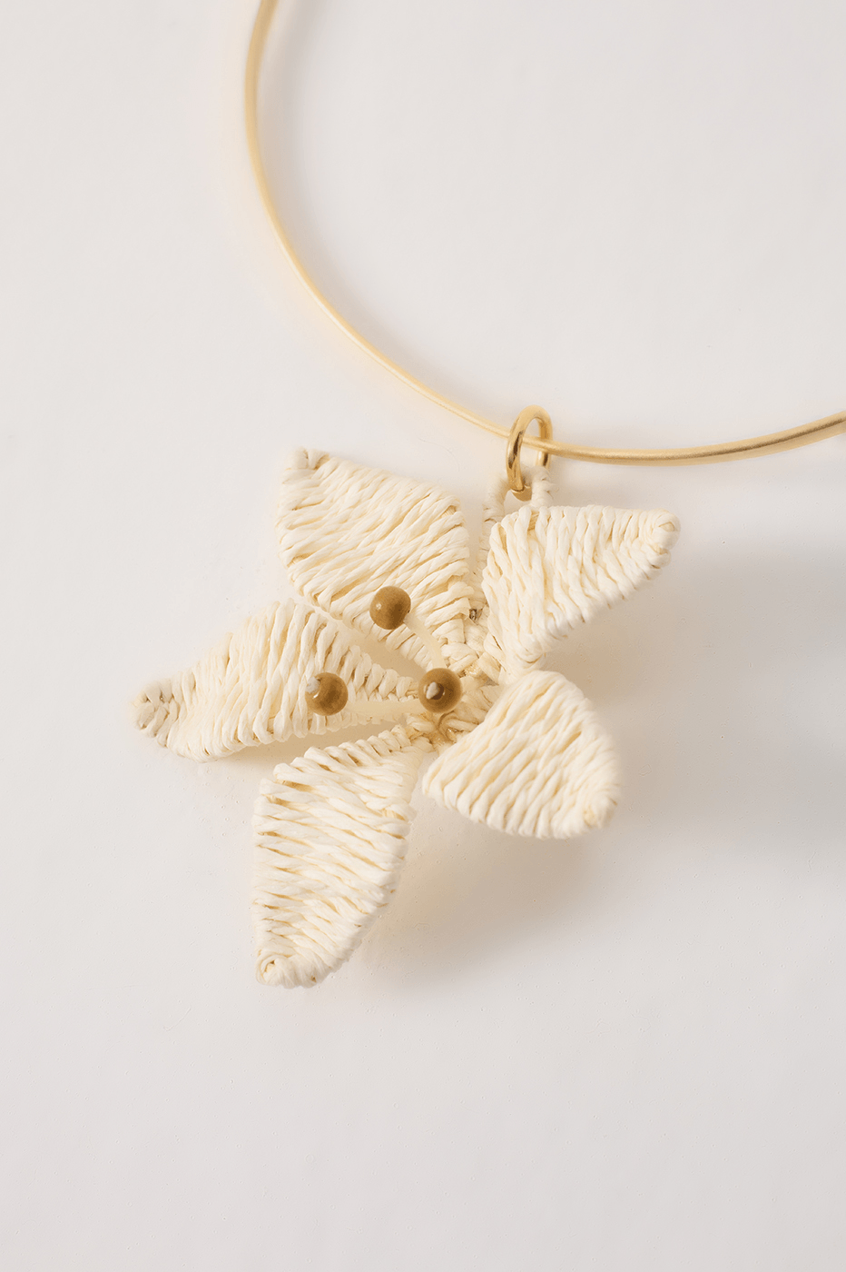 Natural And Gold Hibiscus Straw Open Necklace