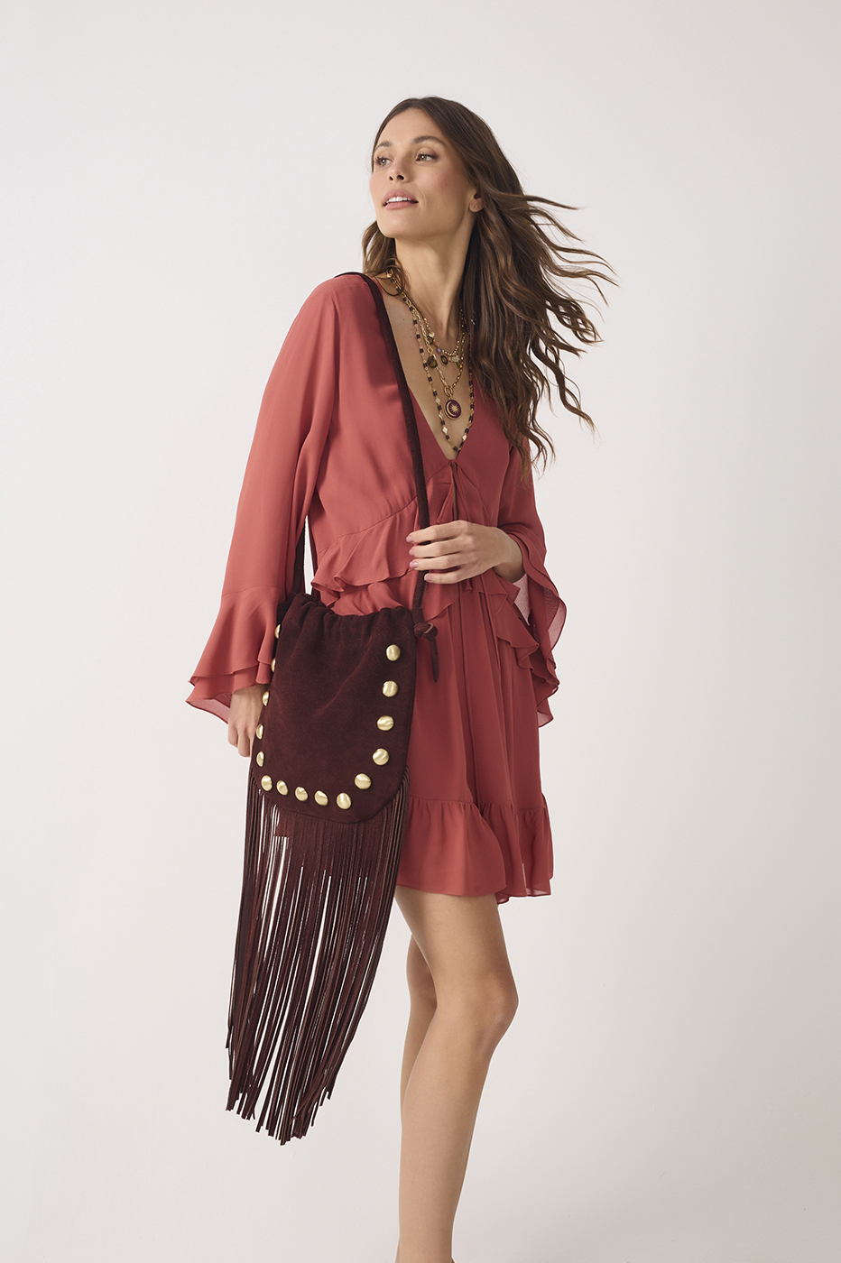 Brown Fringe Long Strap Suede Bag_2