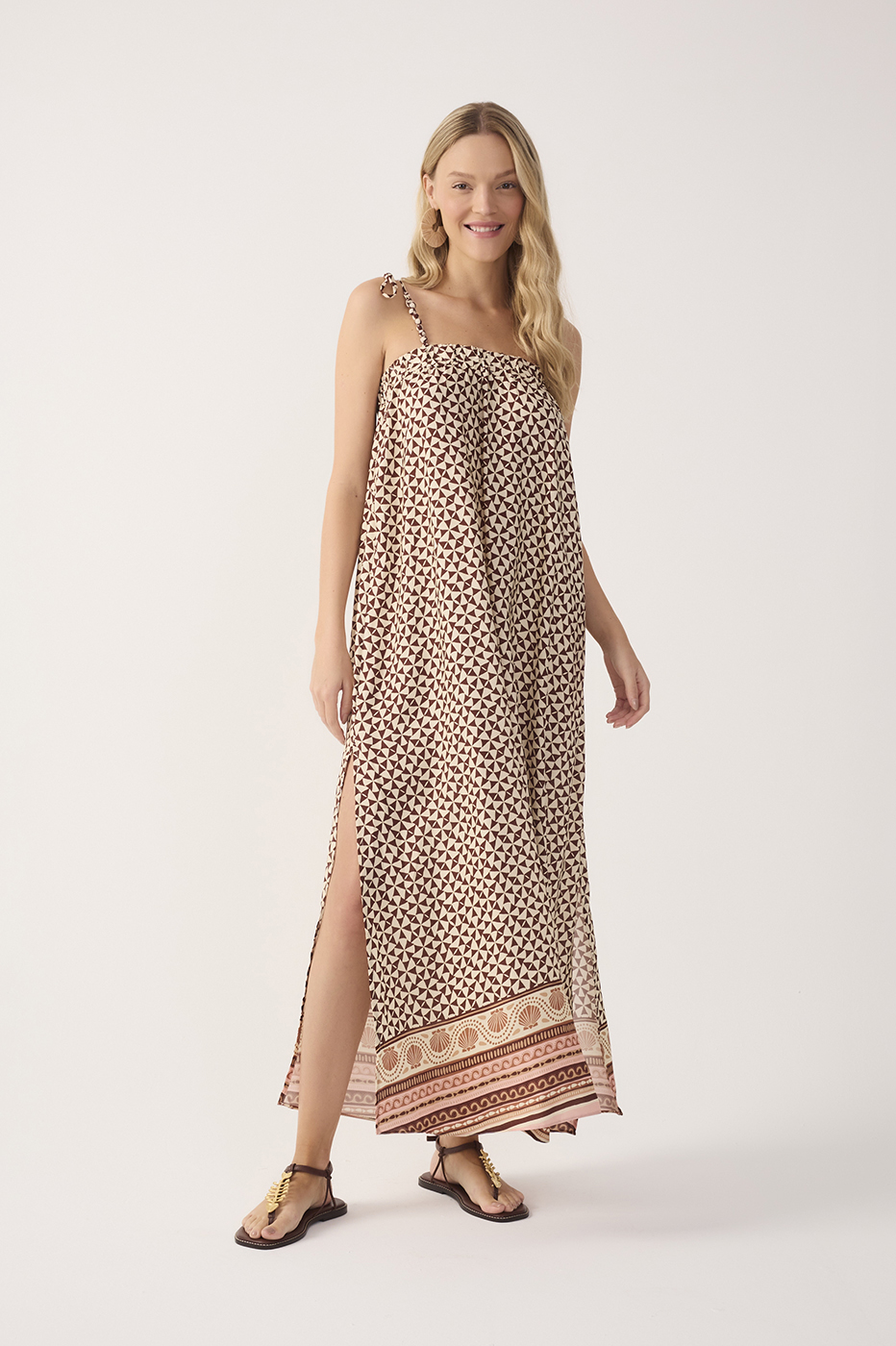 Beige Solstício Side Slit Maxi Dress_3