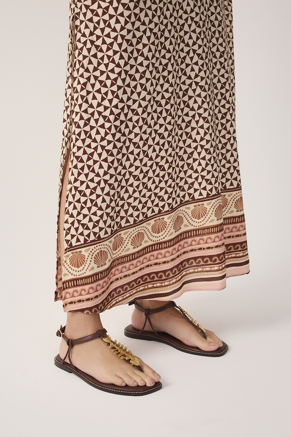 Beige Solstício Side Slit Maxi Dress_6