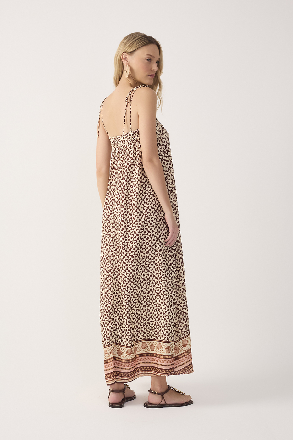 Beige Solstício Side Slit Maxi Dress_7