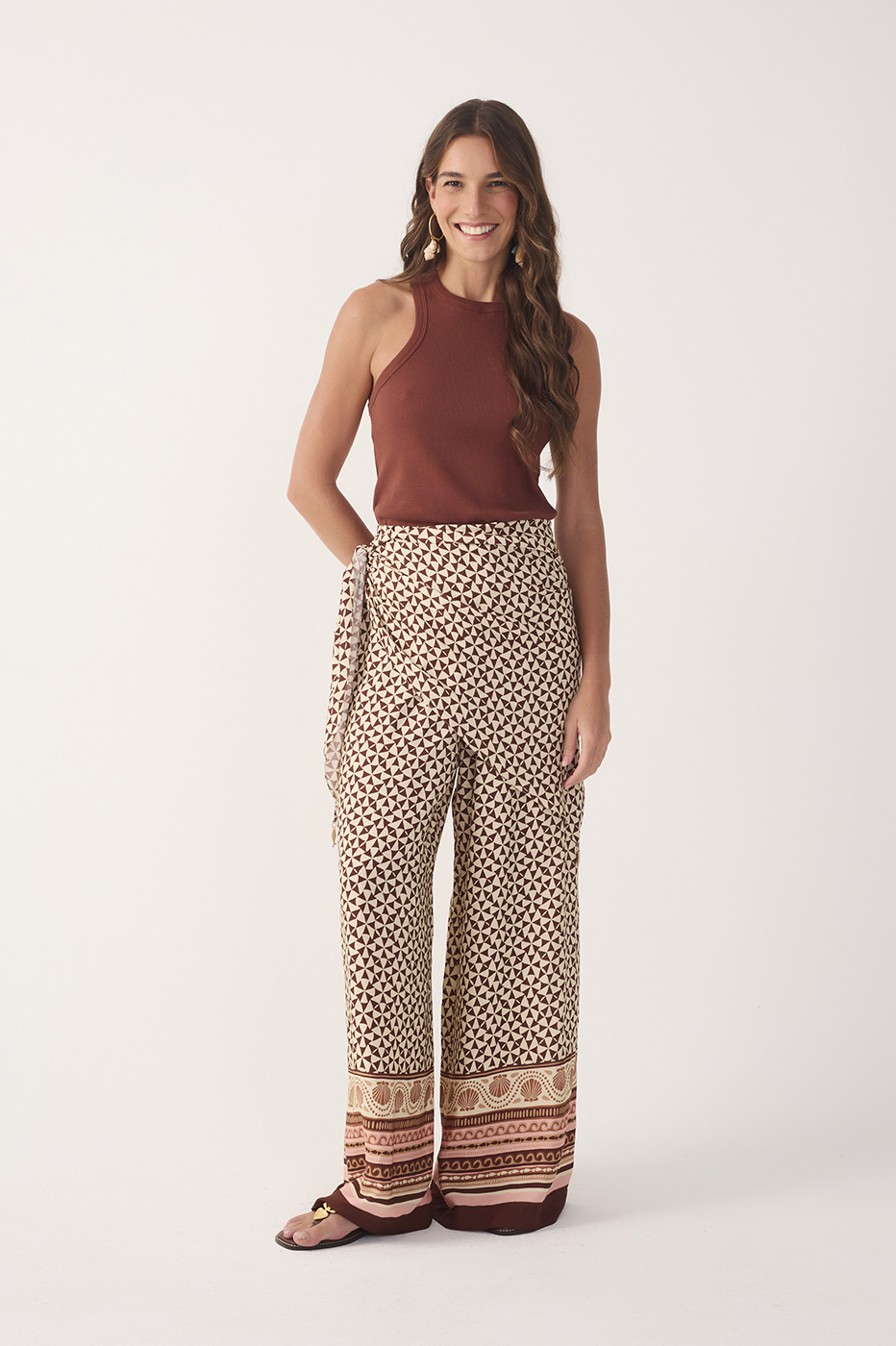 Beige Solstício Wide-Leg Pants with Scarf_2