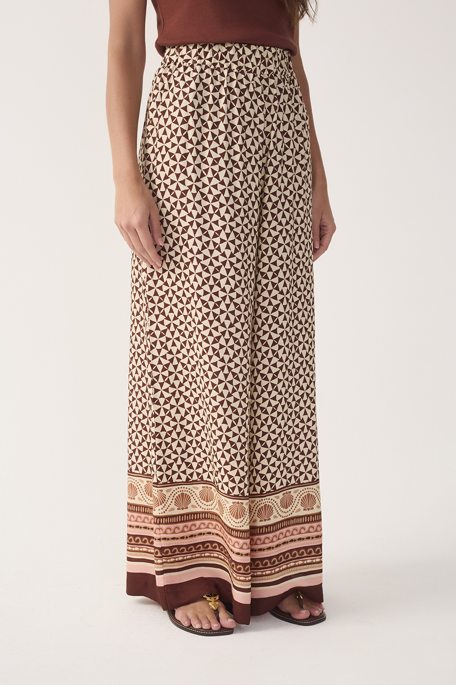 Beige Solstício Wide-Leg Pants with Scarf_4