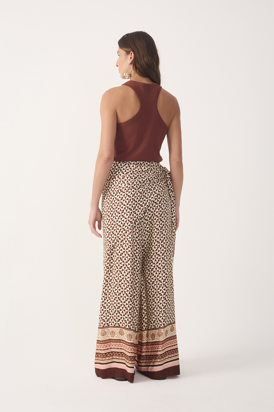 Beige Solstício Wide-Leg Pants with Scarf_6