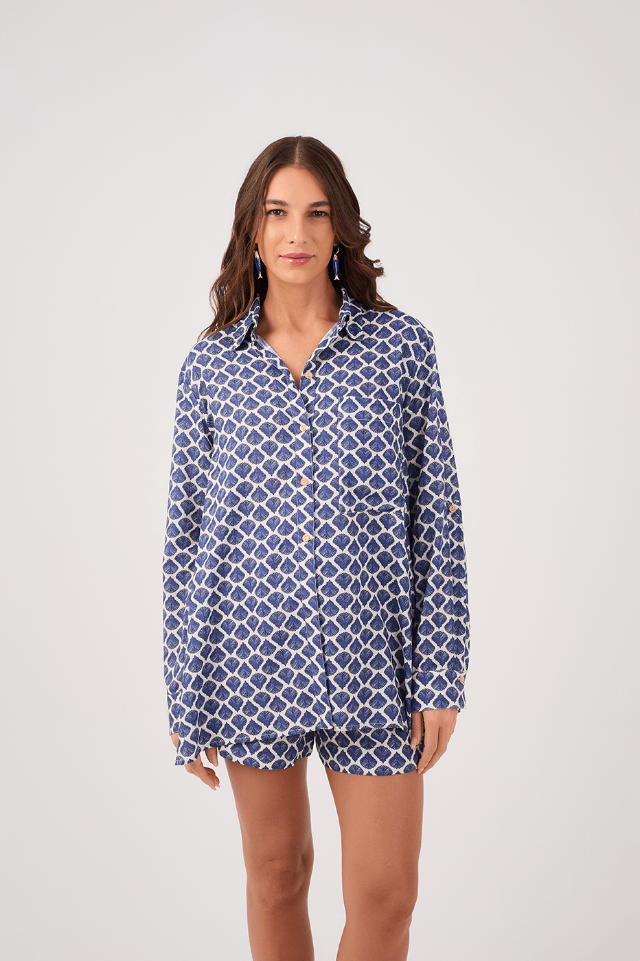 Oversized Shirt with Seashell Print