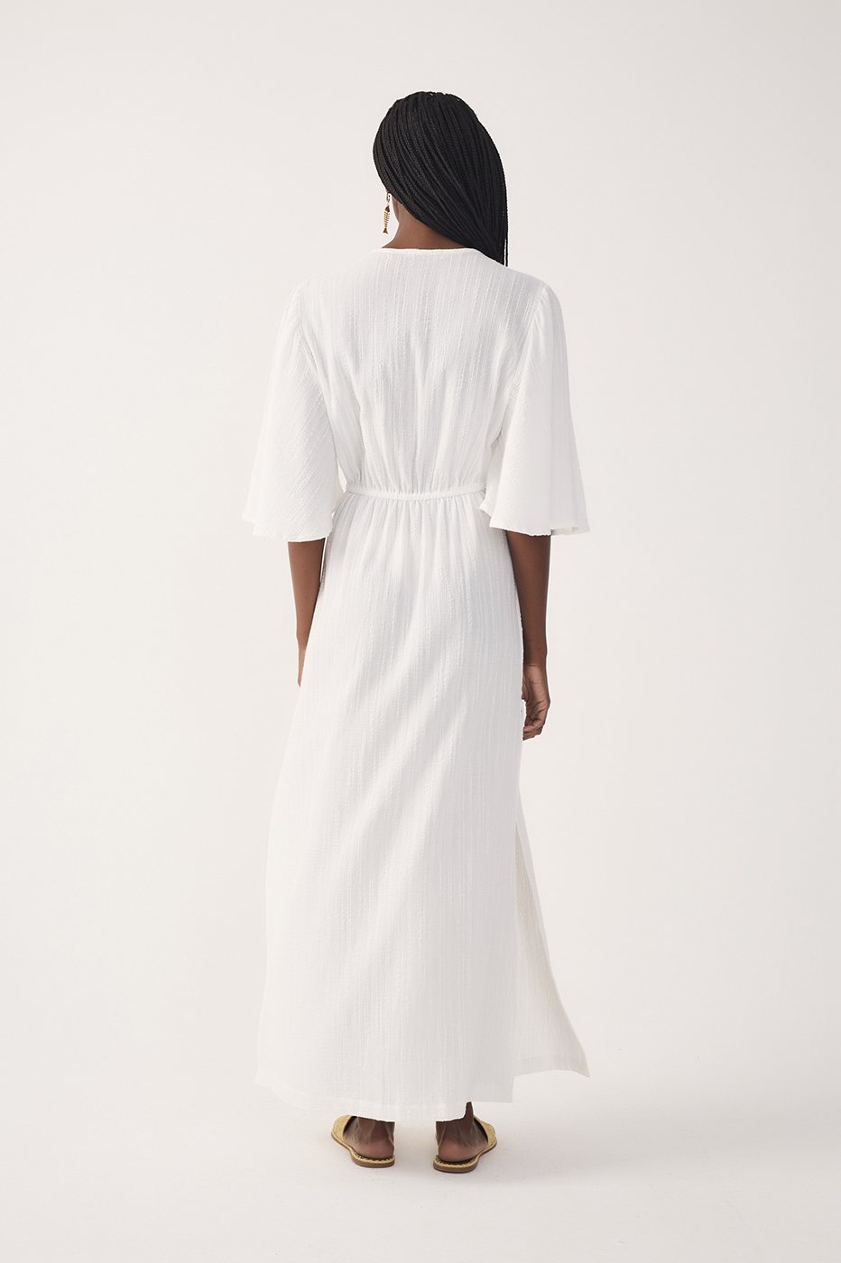 Off-White Plunging Neck Cut-Out Front Ties Maxi Dress_7