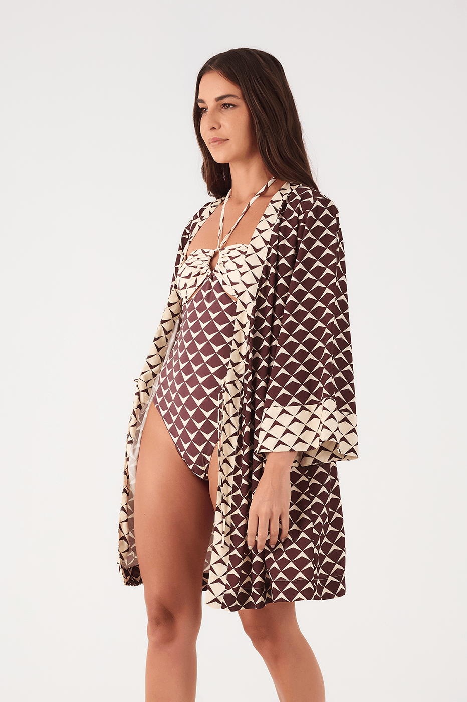 Brown Asa Delta Halter Neck Cut-Out One-Piece Swimsuit