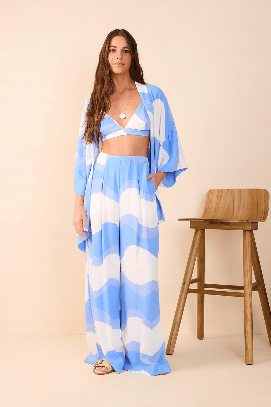 Fluir Print Crepe Kimono with Top_1