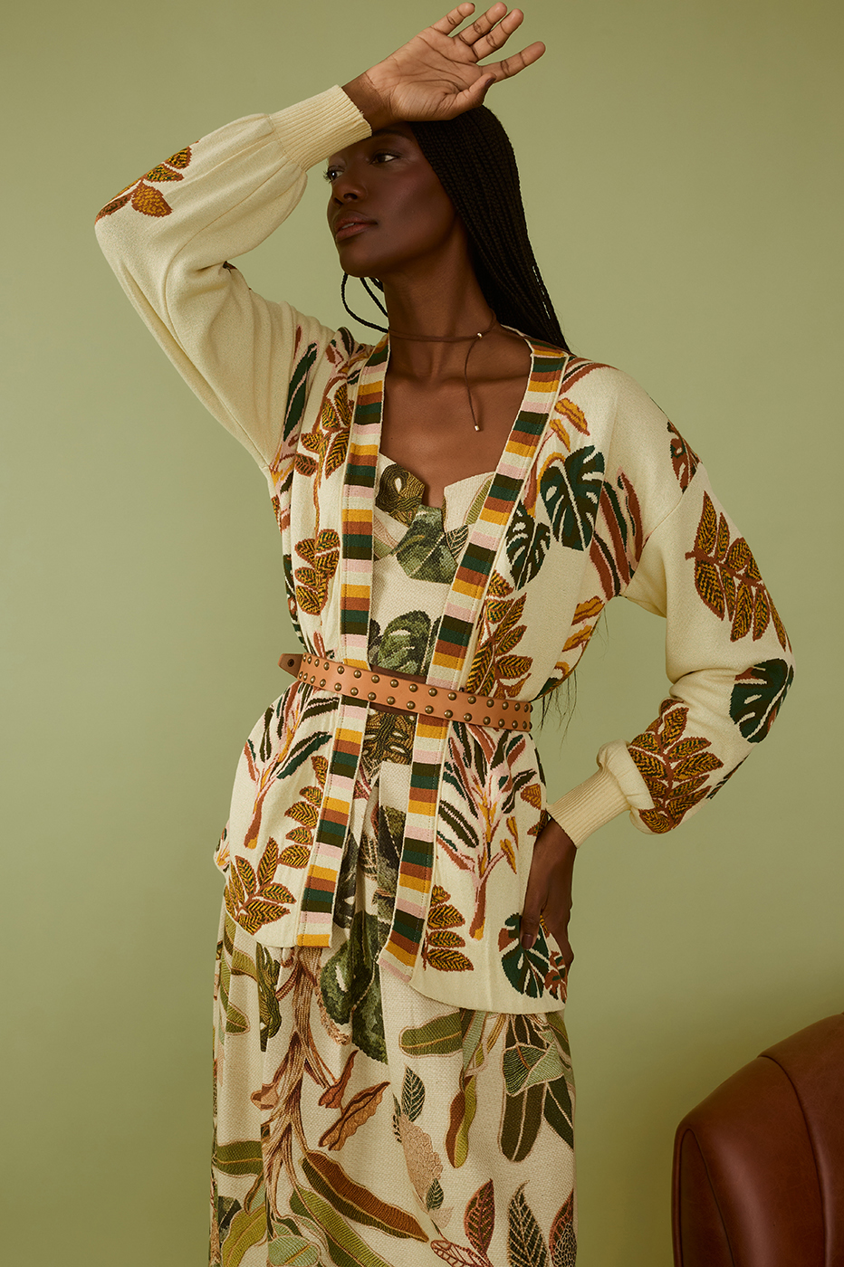 Tropikat Print Jacquard Jnit Cardigan