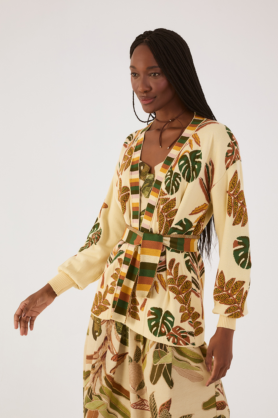 Tropikat Print Jacquard Jnit Cardigan