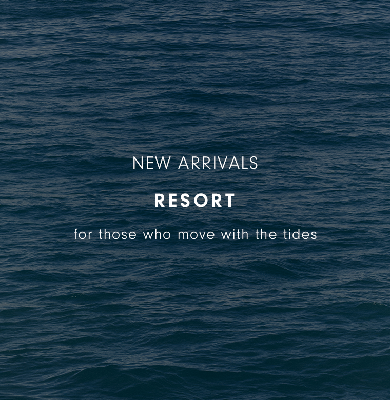 Desktop ambience banner with ocean waves background and text reading New Arrivals Resort, for those who move with the tides